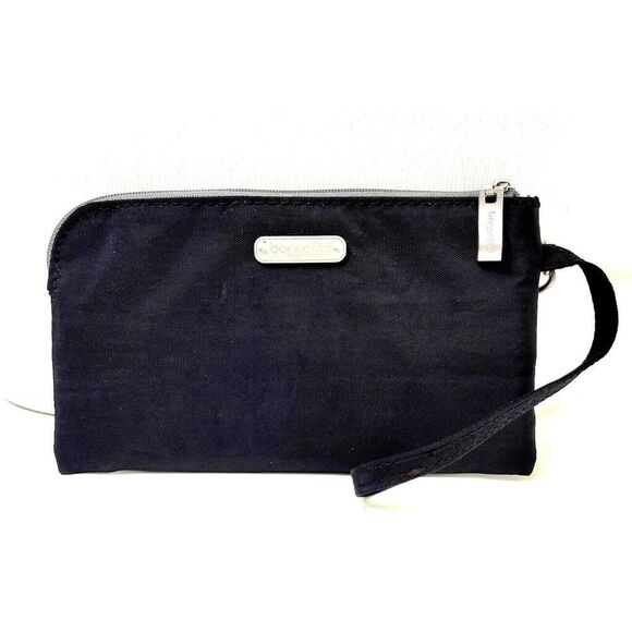 4.25"x7.5" baggallini BLACK CANVAS ZIP ID CARD BILL HOLDER RFID WALLET WRISTLET - Picture 1 of 7